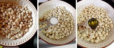Put salt and peanut oil in peanuts.
