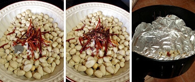 Put the peppers and peppers in the peanut rice and stir evenly.