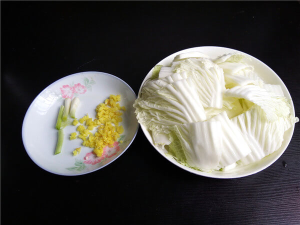 Cabbage cut into sections,