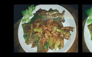 fried celery with pork liver.