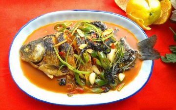 braised crucian carp with basil.