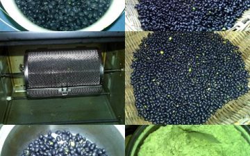 Wash black beans, dry the water, put into the oven to turn the cage, rotate bake, 180 degrees, bake for 25-30 minutes until the skin is cracked, the fragrance is out, take out and cool, into the powder machine, repeatedly beat a few times, into fine, sealed and stored
