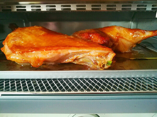 After roasting for a total of 60 minutes, the duck legs were roasted
