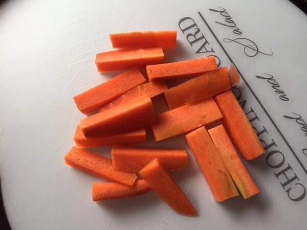 Carrots are also cut into thick strips