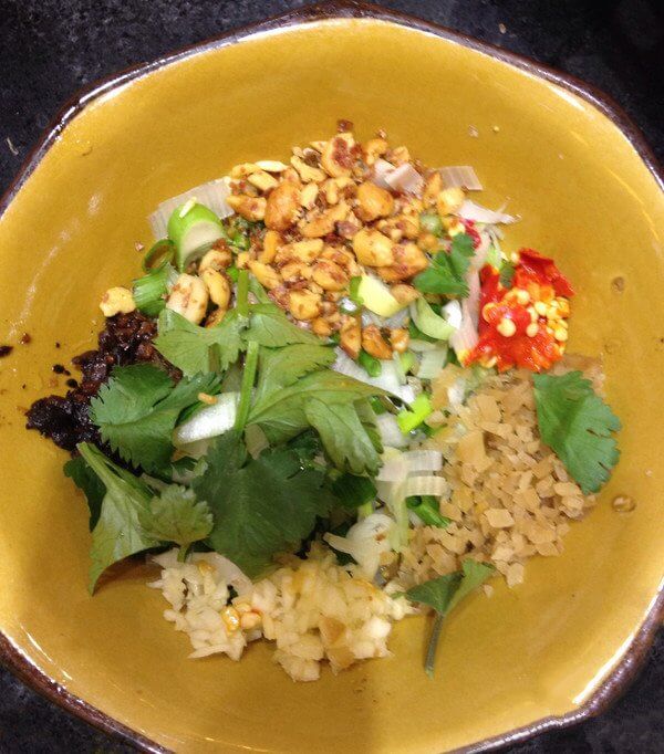 For the dip, I used minced peanuts, laoganma