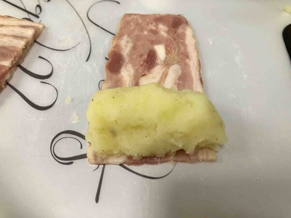 Put the mashed potatoes in the bacon section,