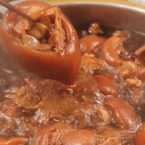 Cover the trotters with water and cook for 1 hour after boiling