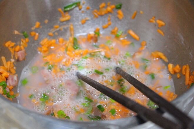 Beat an egg and add salt
