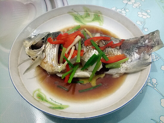 The fish is steamed and ready to eat, very fresh.