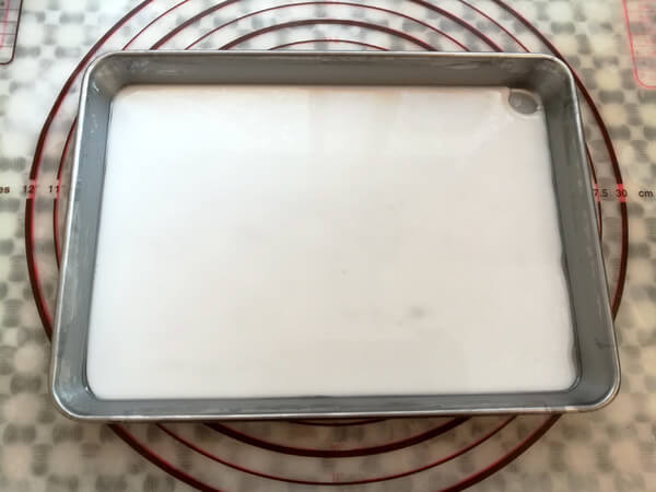 Pour the rice flour batter into the container and fill it as much as possible