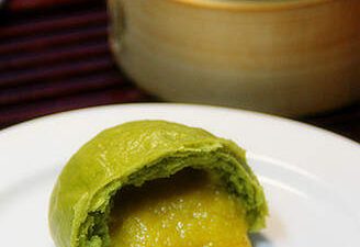The Matcha Steamed Bun with Custard and Egg Yolk Filling